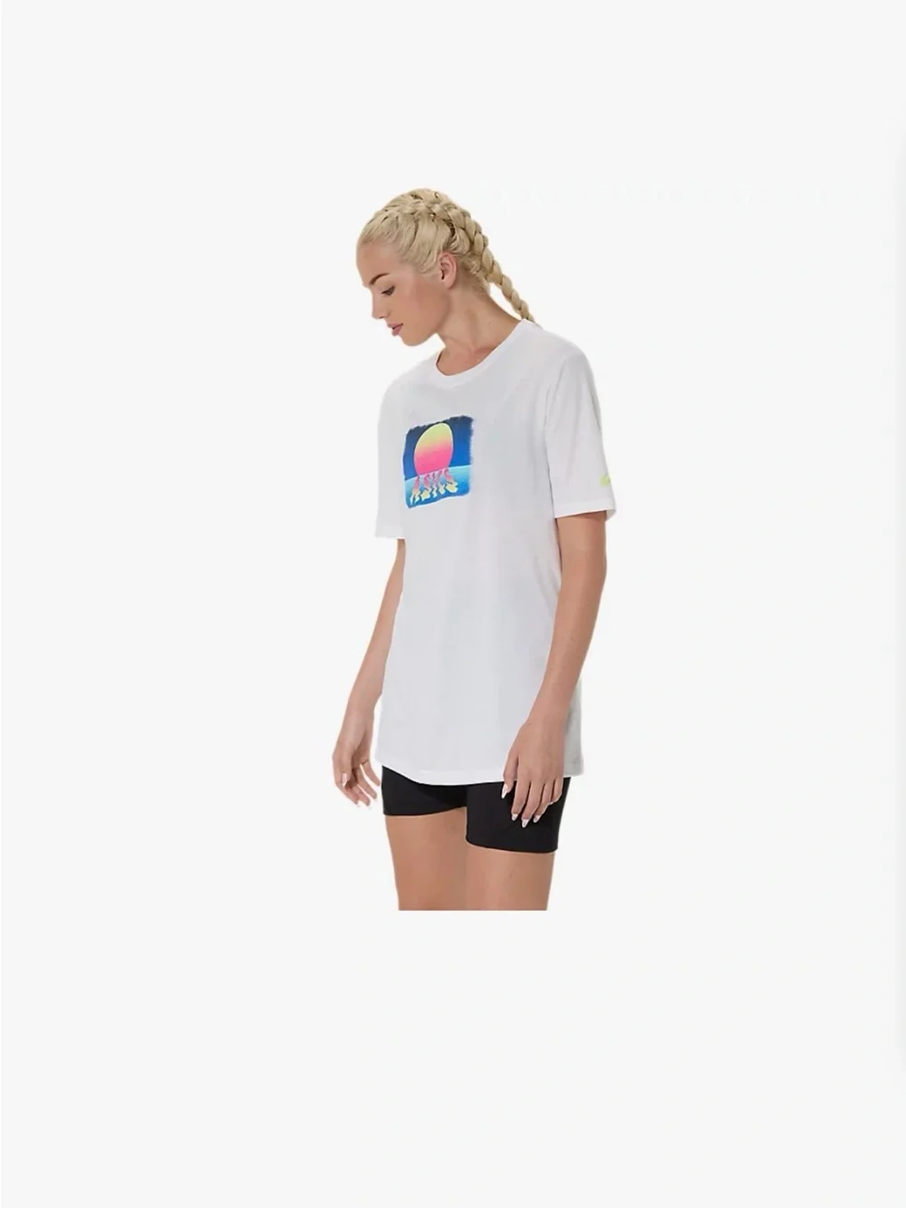 Asics White Short Sleeve Graphic Tee Oversized Unisex with Sunset Size 2XL - Picture 5 of 6